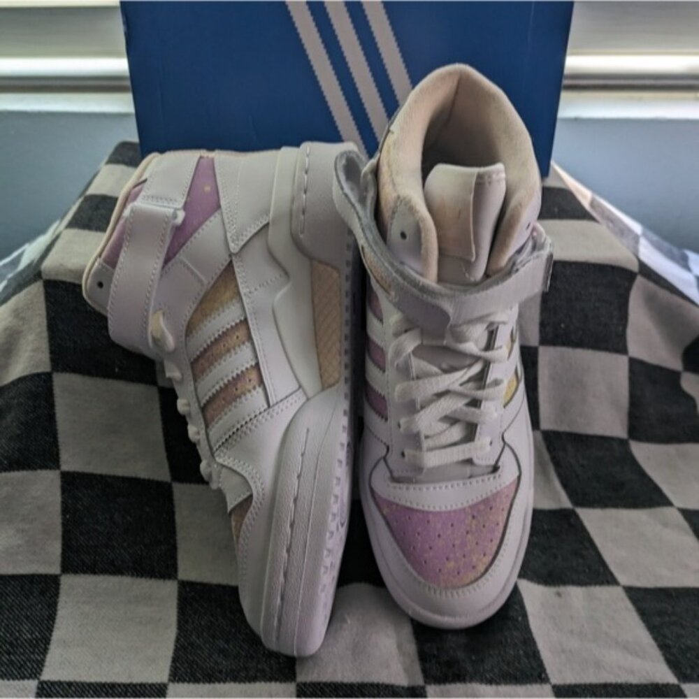 Adidas Women's Forum Mid Originals White Yellow Pink HP3013 Strap Pastel 032026 - Picture 9 of 14